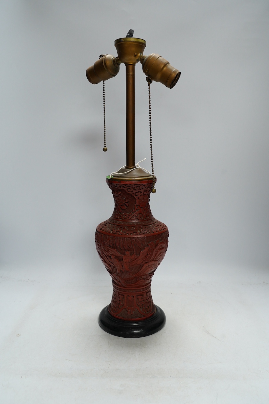 A 19th century Chinese cinnabar lacquer table lamp, 53cm high. Condition - good